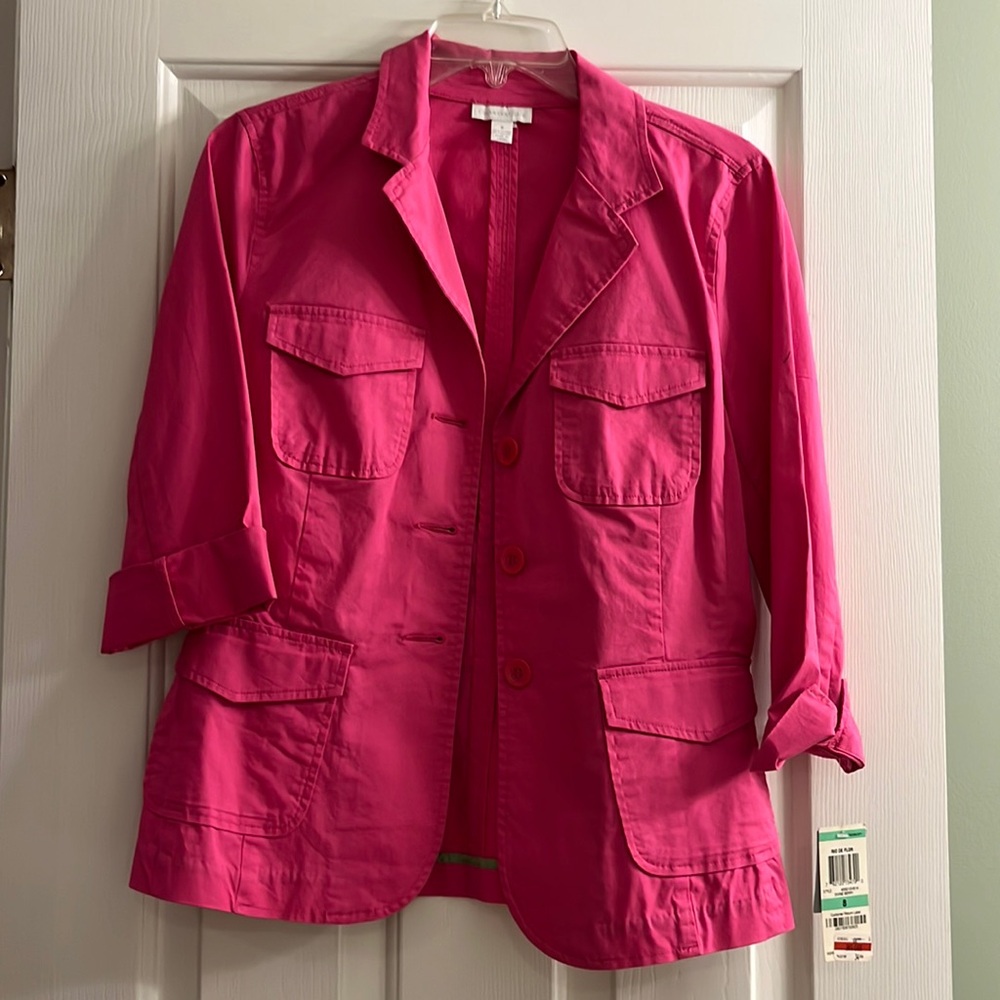 Charter Club Size 8 Divine Berry Color Jacket Pockets 97% Cotton 3% Spandex